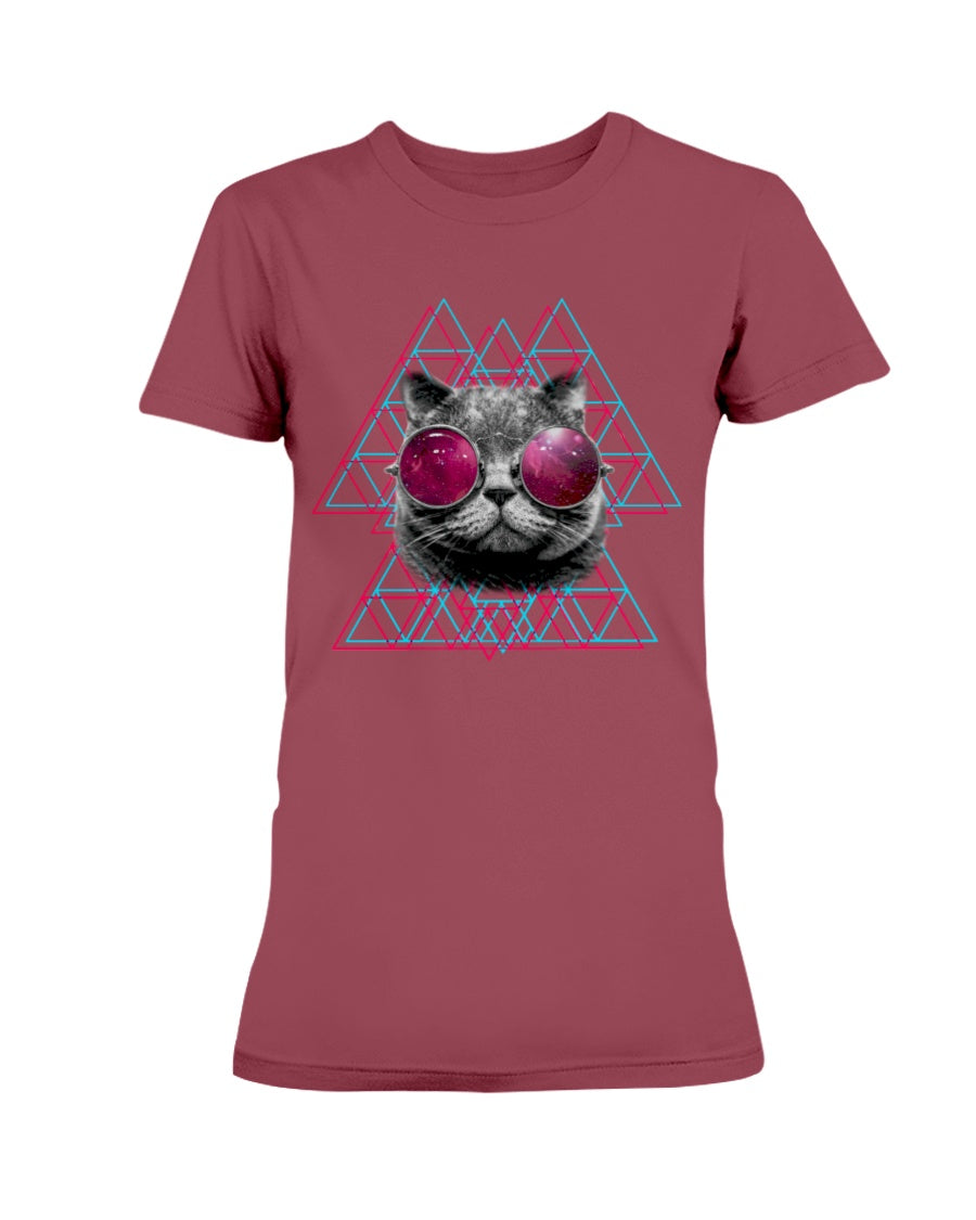 Gildan Ladies Missy T-Shirt 3D Cat in Space