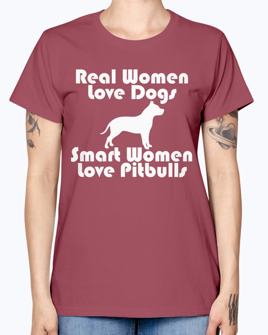 Gildan Ladies Missy T-Shirt Smart women love pitbulls copy