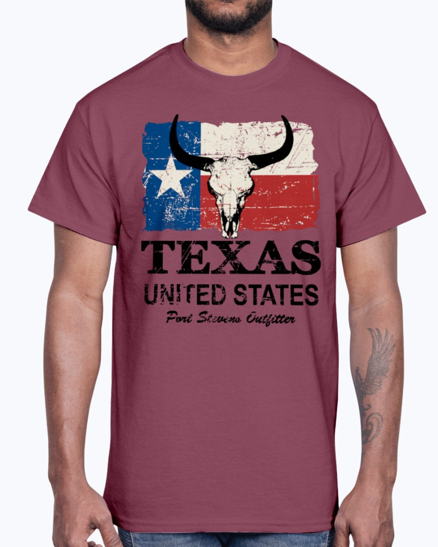 Men's Gildan Ultra Cotton T-Shirt 12 Dark colors Texas Bull Flag