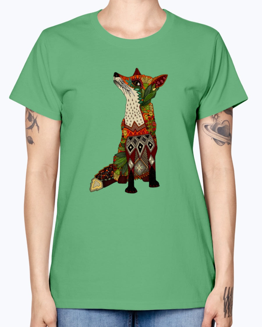 Gildan Ladies Missy T-Shirt 16 Light Colors Floral Fox