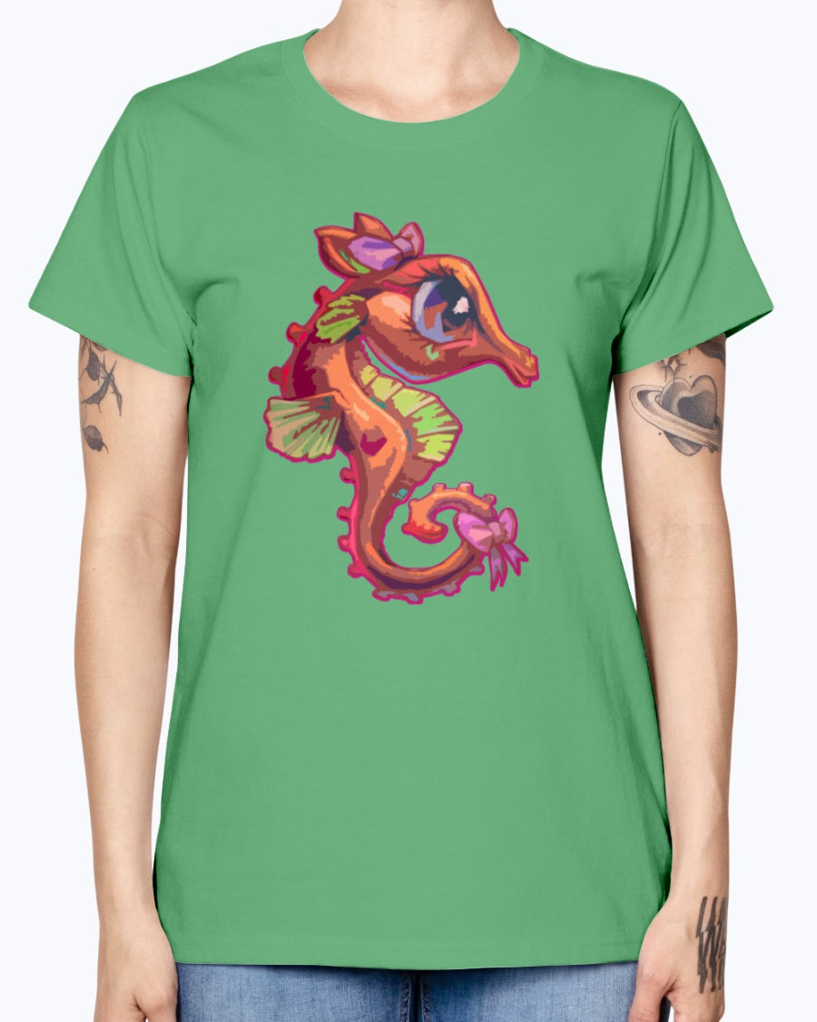 Gildan Ladies Missy T-Shirt .Cute Seahorse