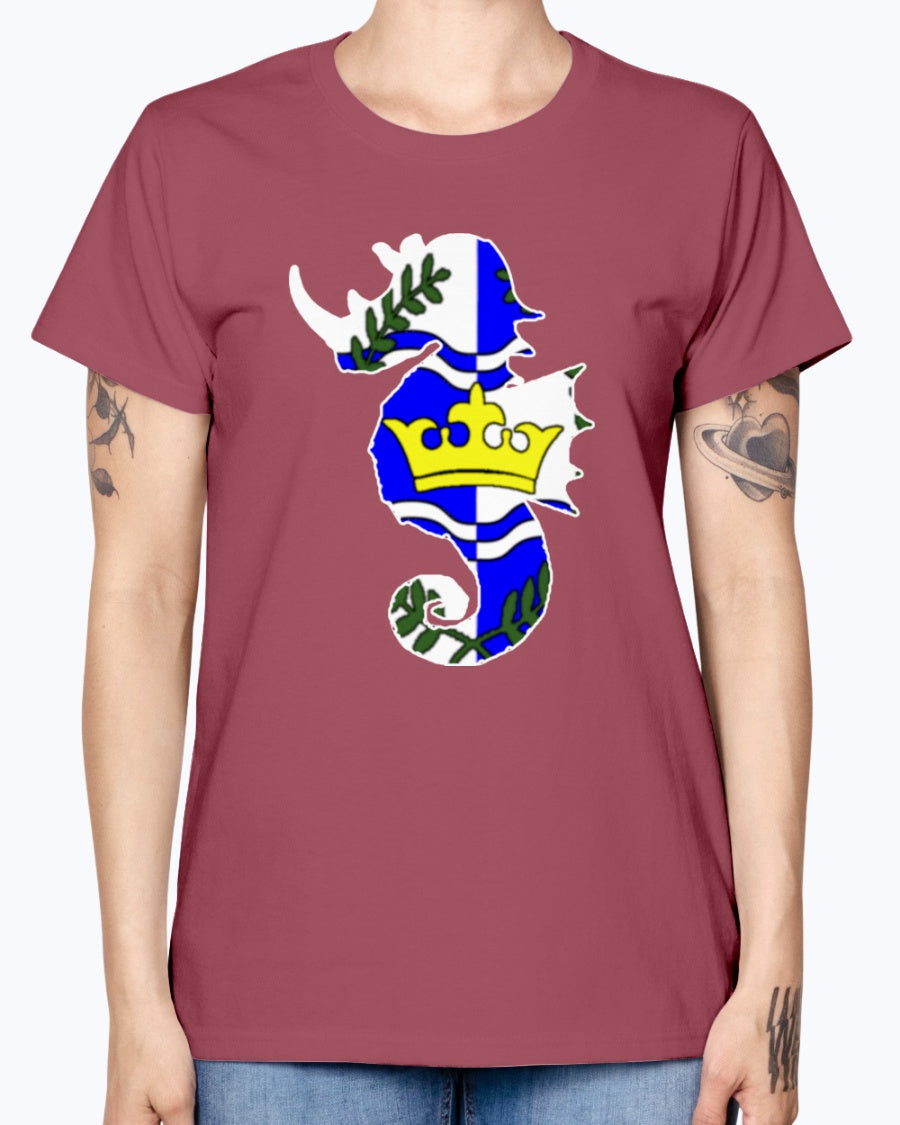 Gildan Ladies Missy T-Shirt Atlantia heraldic rhino seahorse