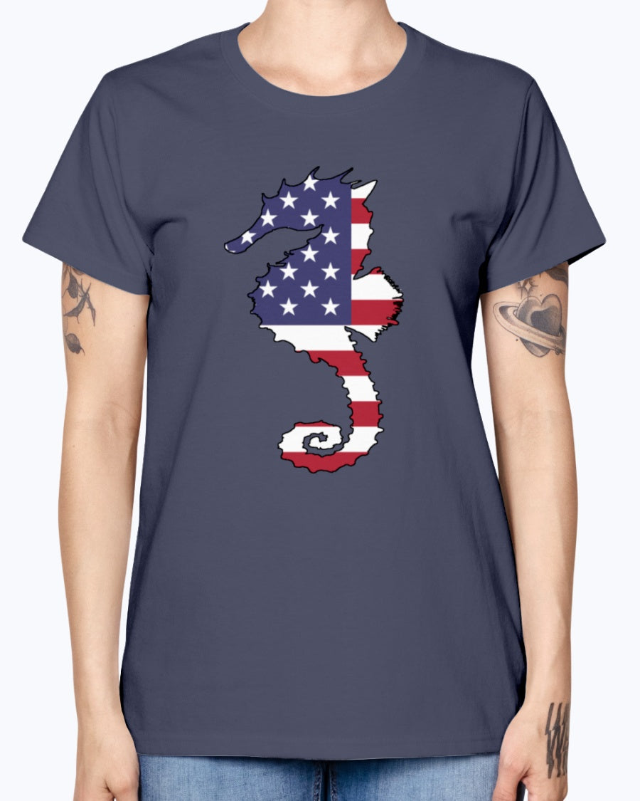Gildan Ladies Missy T-Shirt. American Flag