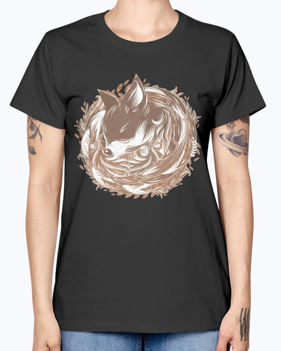 Gildan Ladies Missy T-Shirt 16 colors A fox at the Burrow