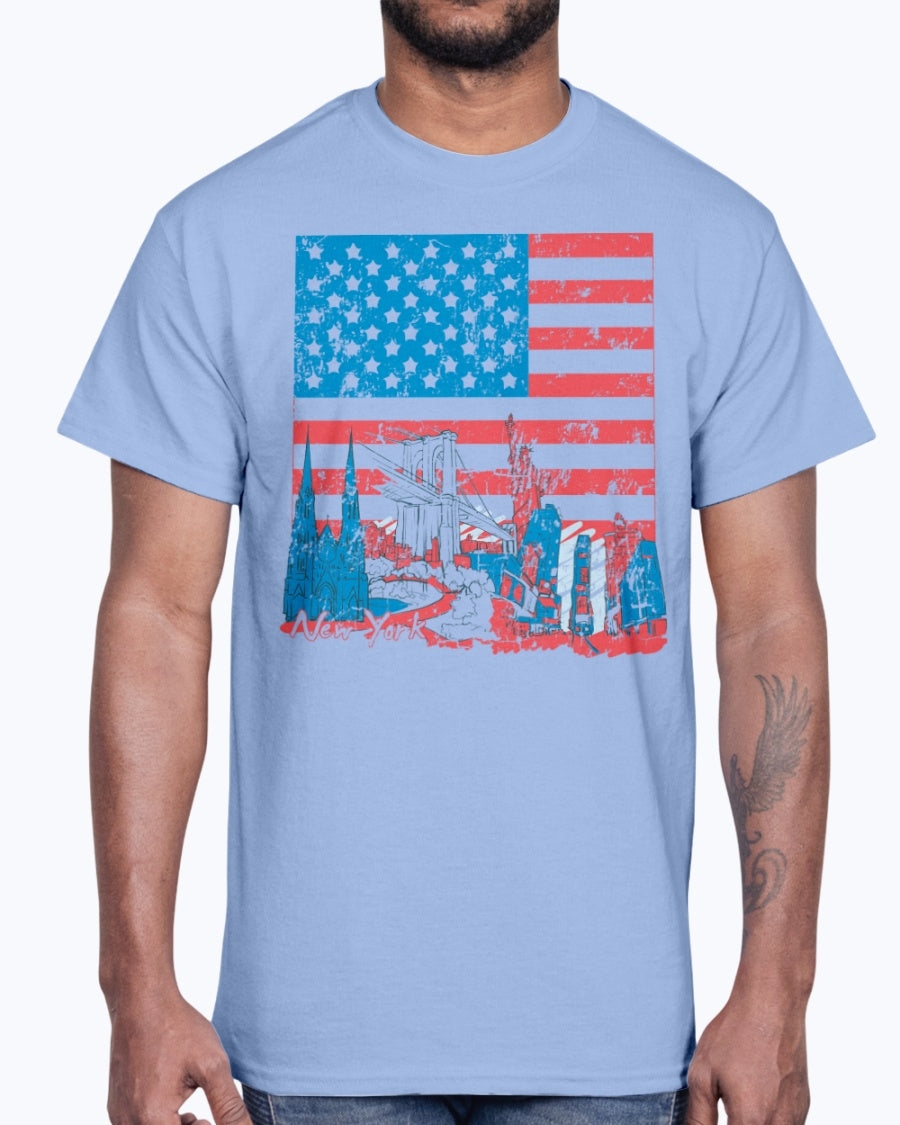 Men's Gildan Ultra Cotton T-Shirt 11 Light coloros USA Flag and Attractions, design-852 2
