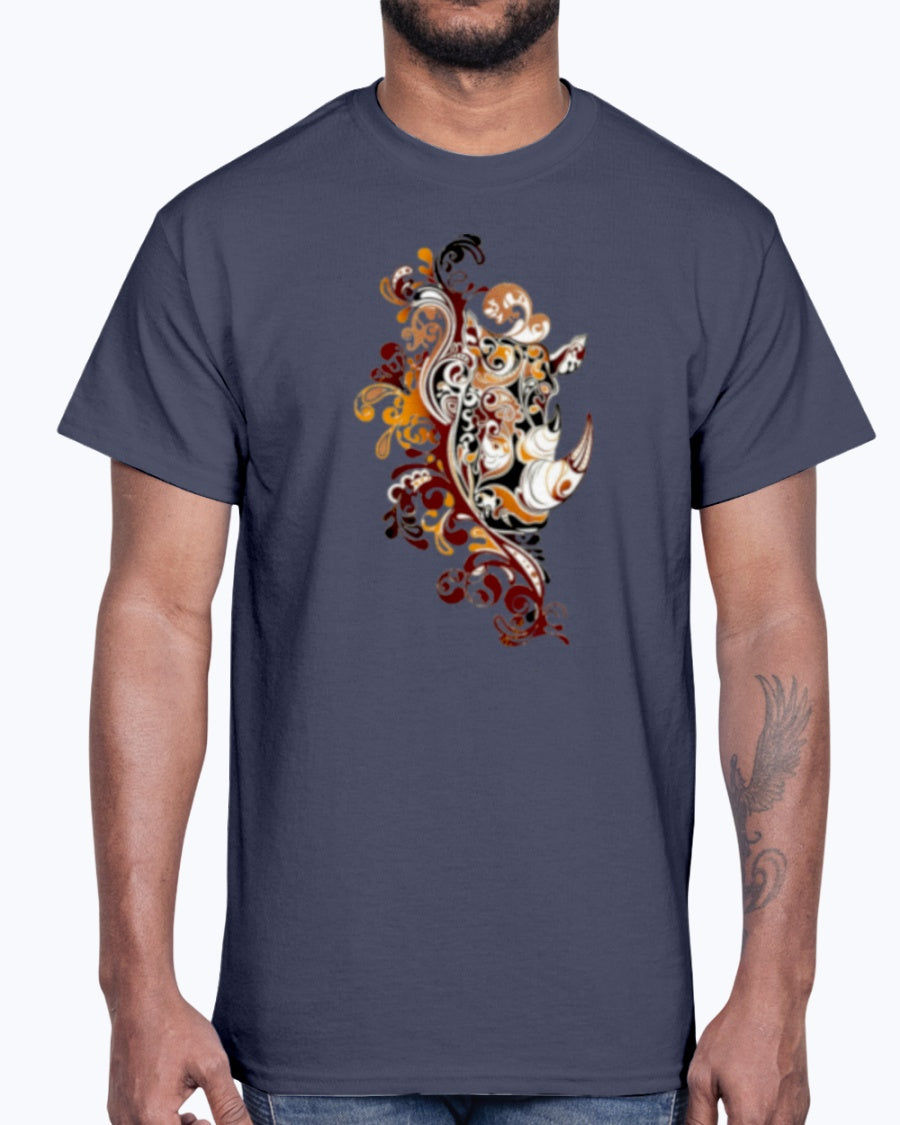 Men's Gildan Ultra Cotton T-Shirt 12 Dark colors. Dust Rhinos Orange Knotwork