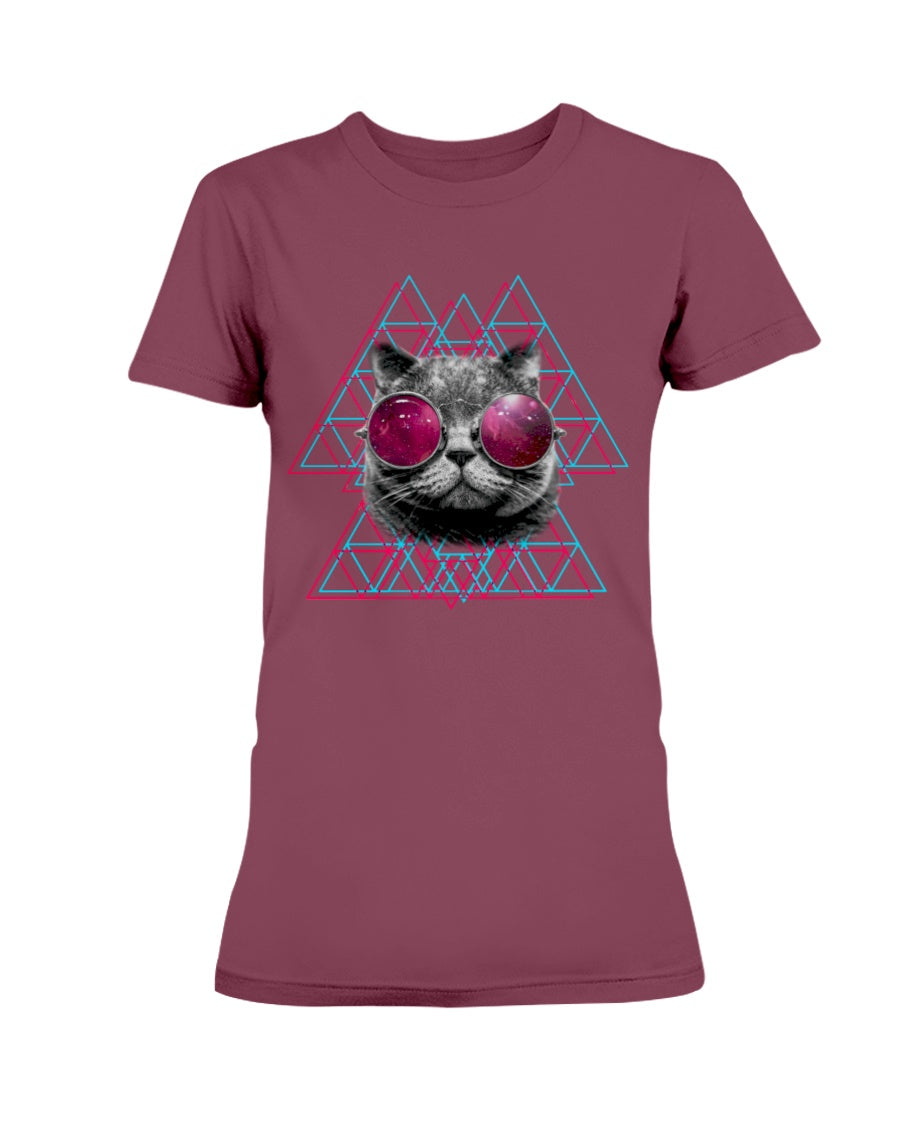 Gildan Ladies Missy T-Shirt 3D Cat in Space