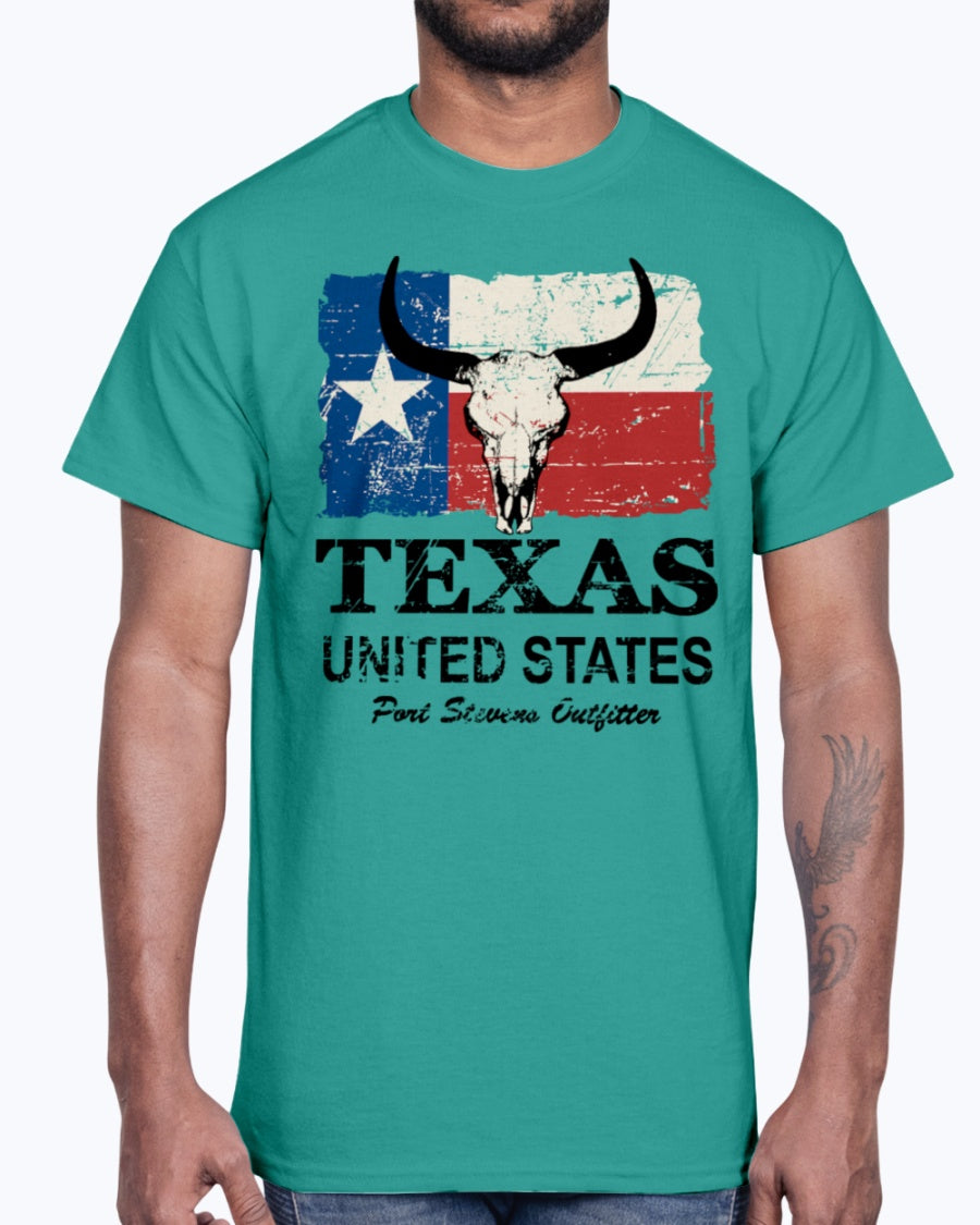 Men's Gildan Ultra Cotton T-Shirt 12 Dark colors Texas Bull Flag
