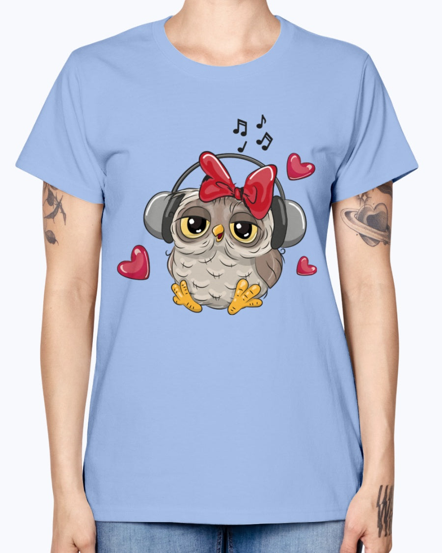 Gildan Ladies Missy T-Shirt 16 Light Colors. Cute Owl