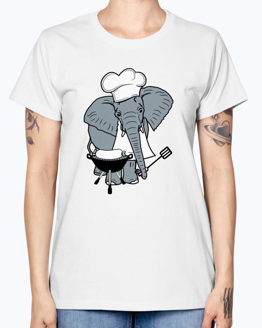 Gildan Ladies Missy T-Shirt Cook, grill, hat, elephant
