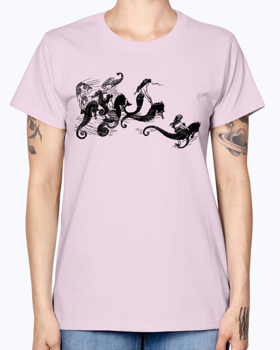 Gildan Ladies Missy T-Shirt Mermaids and Seahorses