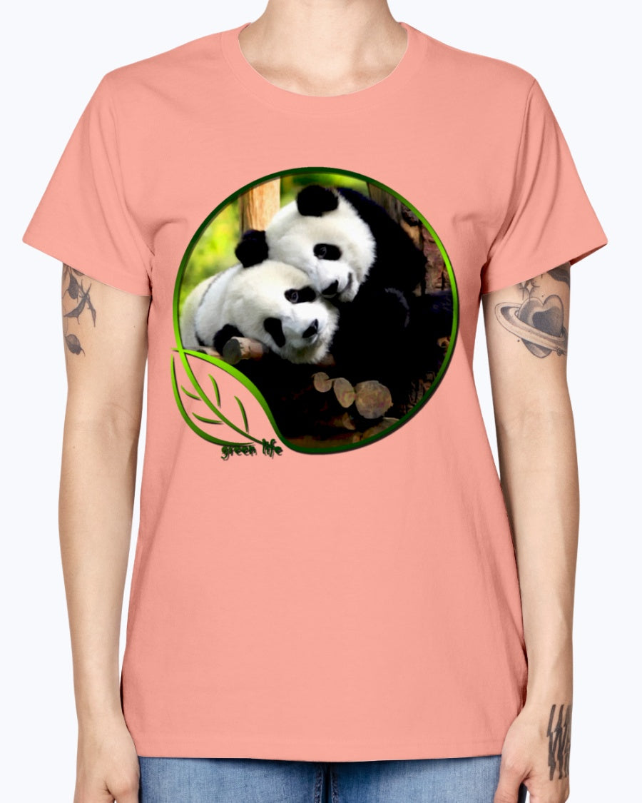 Gildan Ladies Missy T-Shirt Green Life Panda's