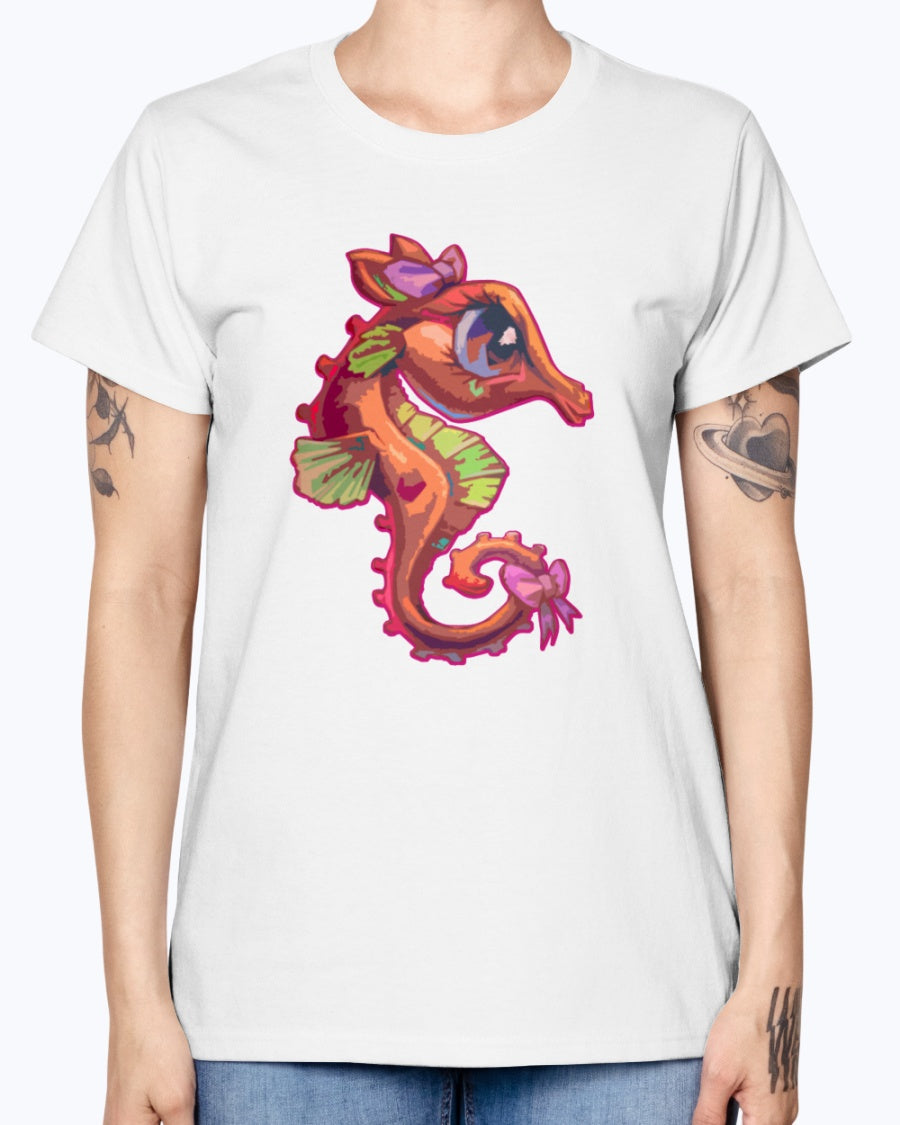 Gildan Ladies Missy T-Shirt .Cute Seahorse