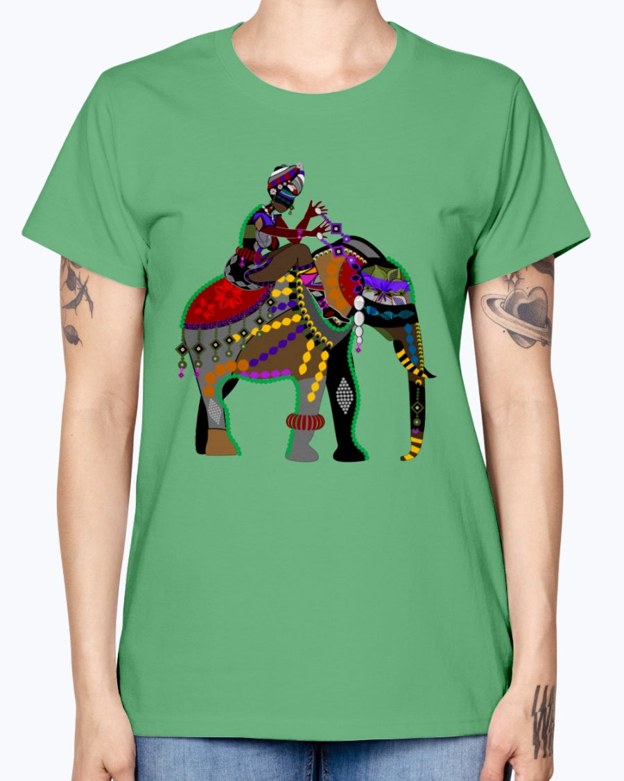 Gildan Ladies Missy T-Shirt Africa elephant art