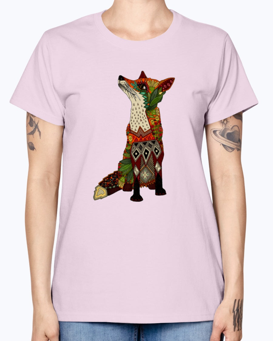 Gildan Ladies Missy T-Shirt 16 Light Colors Floral Fox