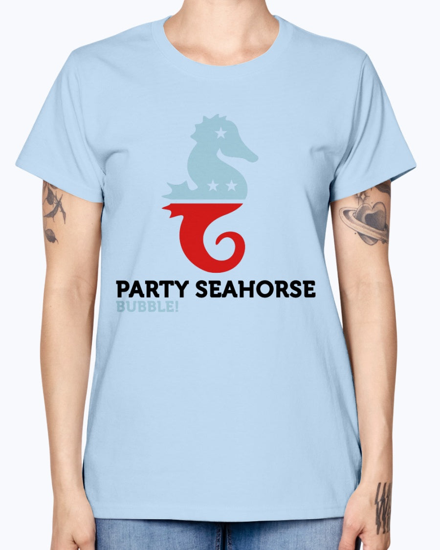 Gildan Ladies Missy T-Shirt Party Animals Seahorse . Polo Shirts
