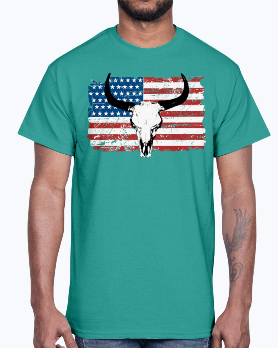 Men's Gildan Ultra Cotton T-Shirt 12 Dark colors Buffalo USA Flag
