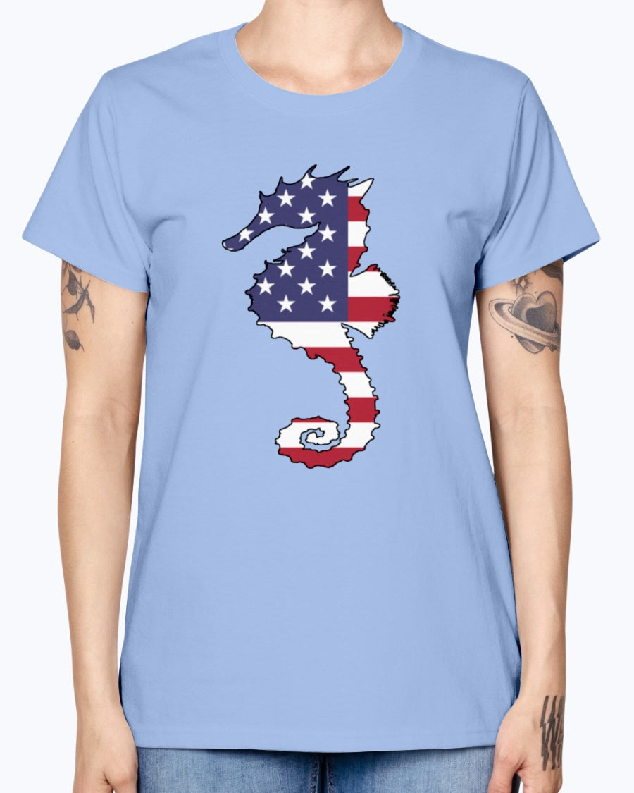 Gildan Ladies Missy T-Shirt. American Flag