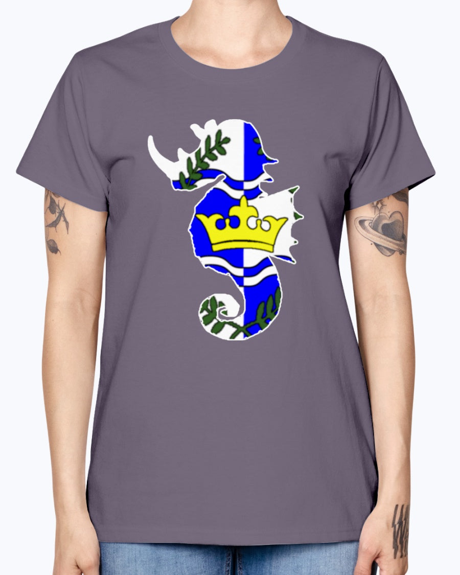 Gildan Ladies Missy T-Shirt Atlantia heraldic rhino seahorse