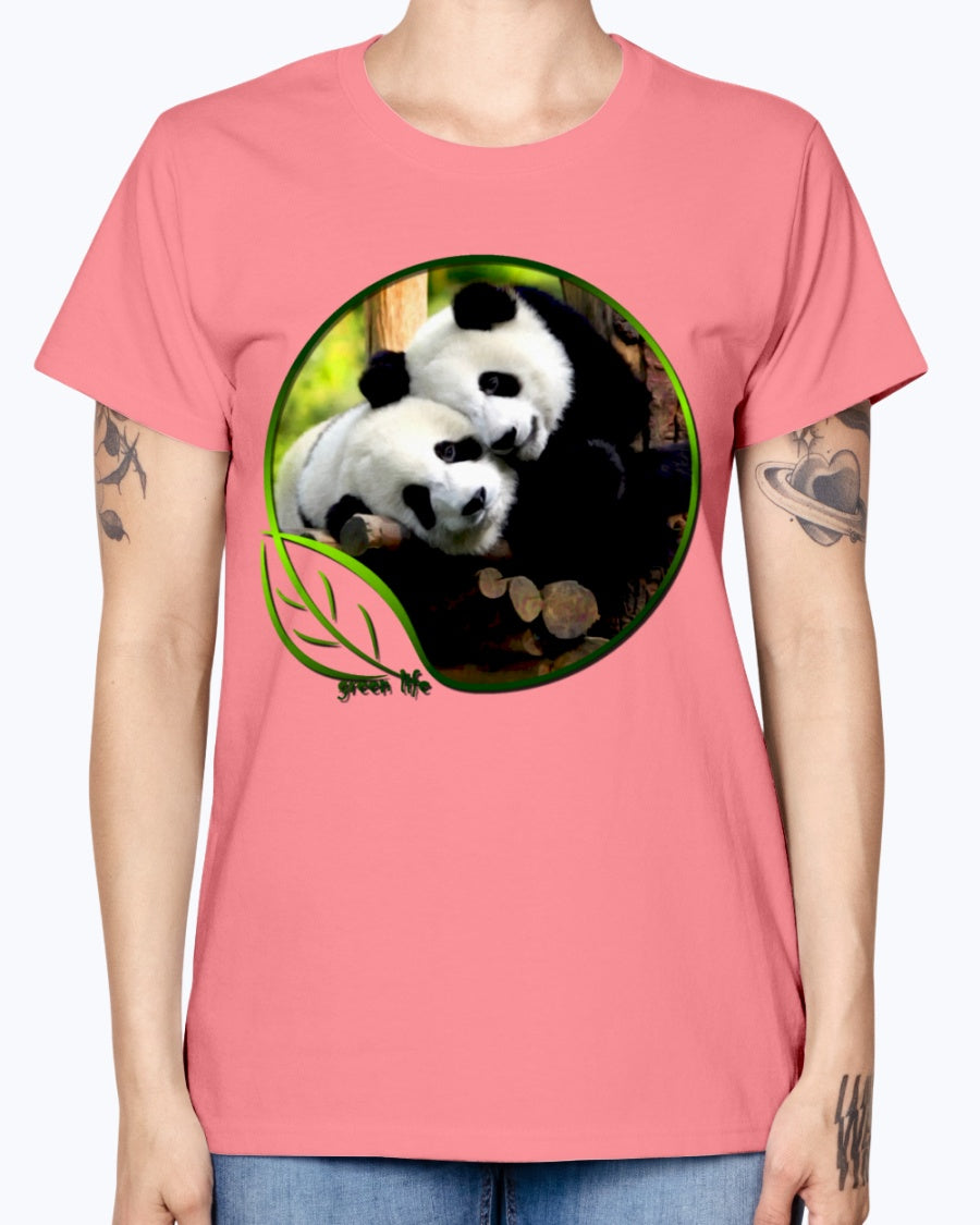 Gildan Ladies Missy T-Shirt Green Life Panda's