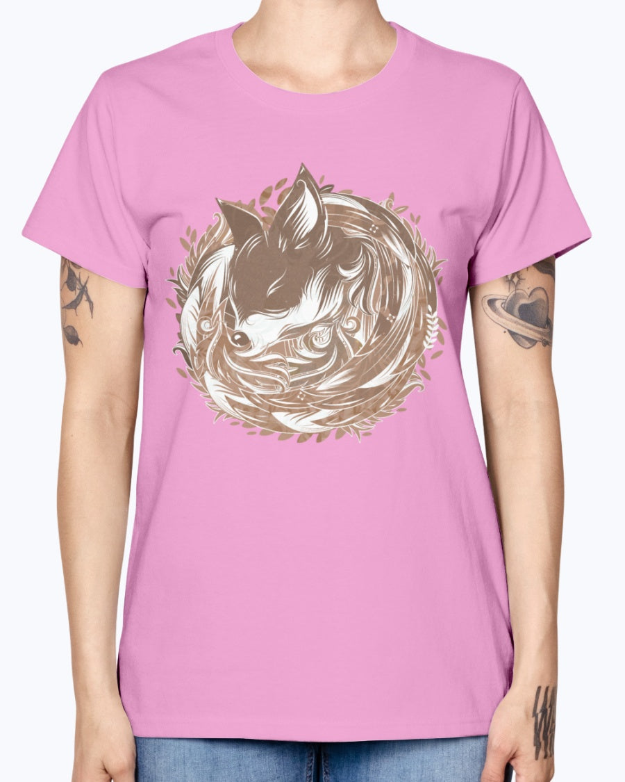 Gildan Ladies Missy T-Shirt 16 colors A fox at the Burrow