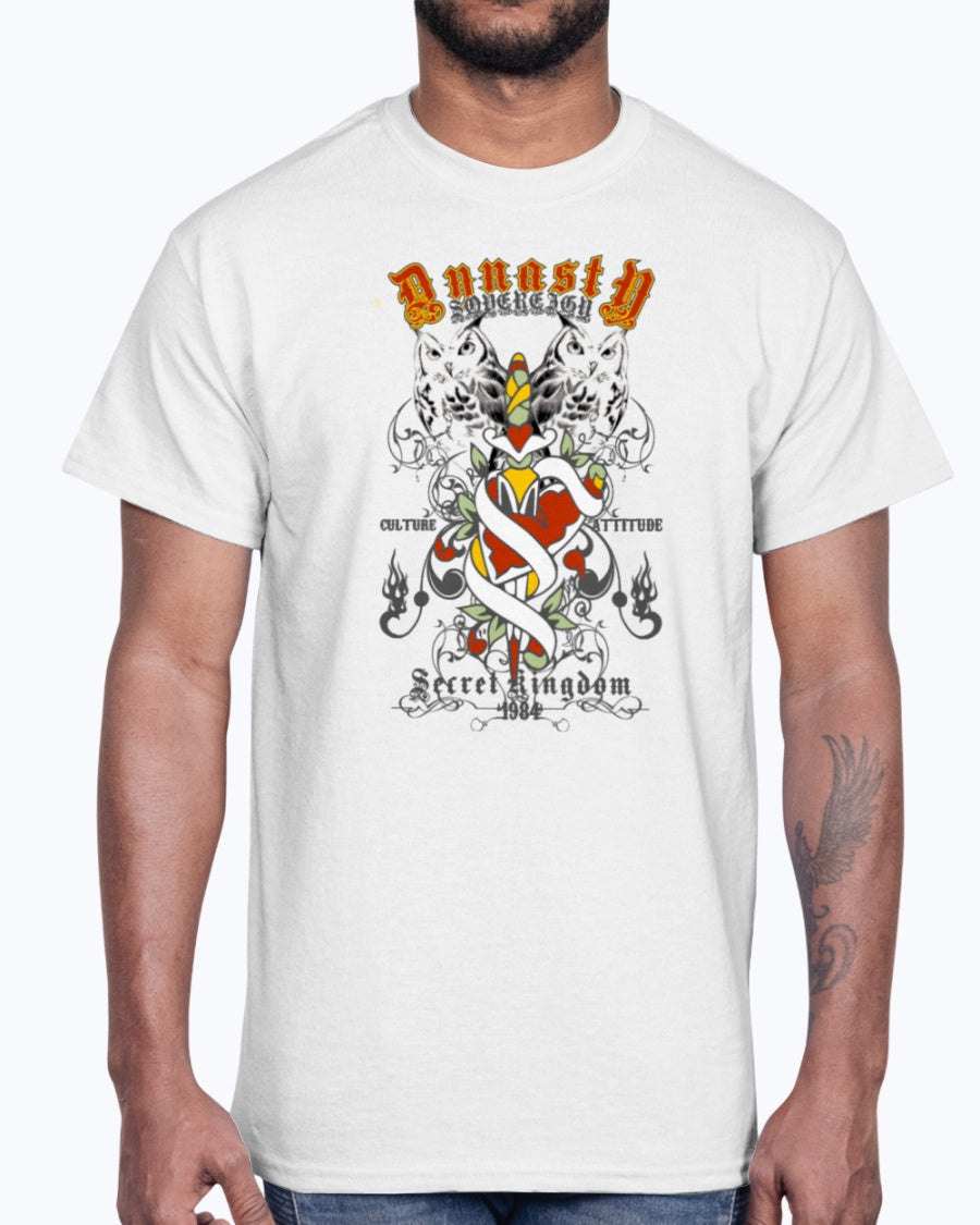 Men's Gildan Ultra Cotton T-Shirt 11 Light coloros. Secret kingdom owl