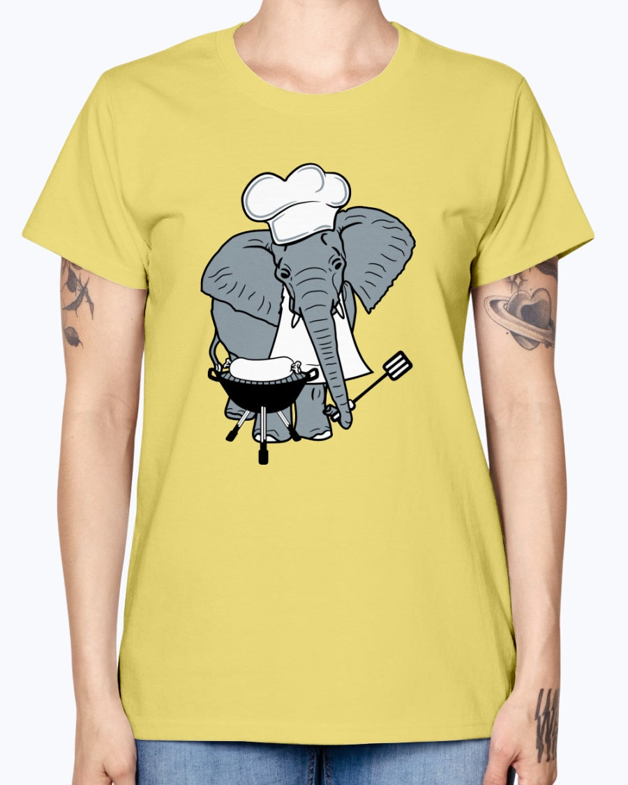 Gildan Ladies Missy T-Shirt Cook, grill, hat, elephant