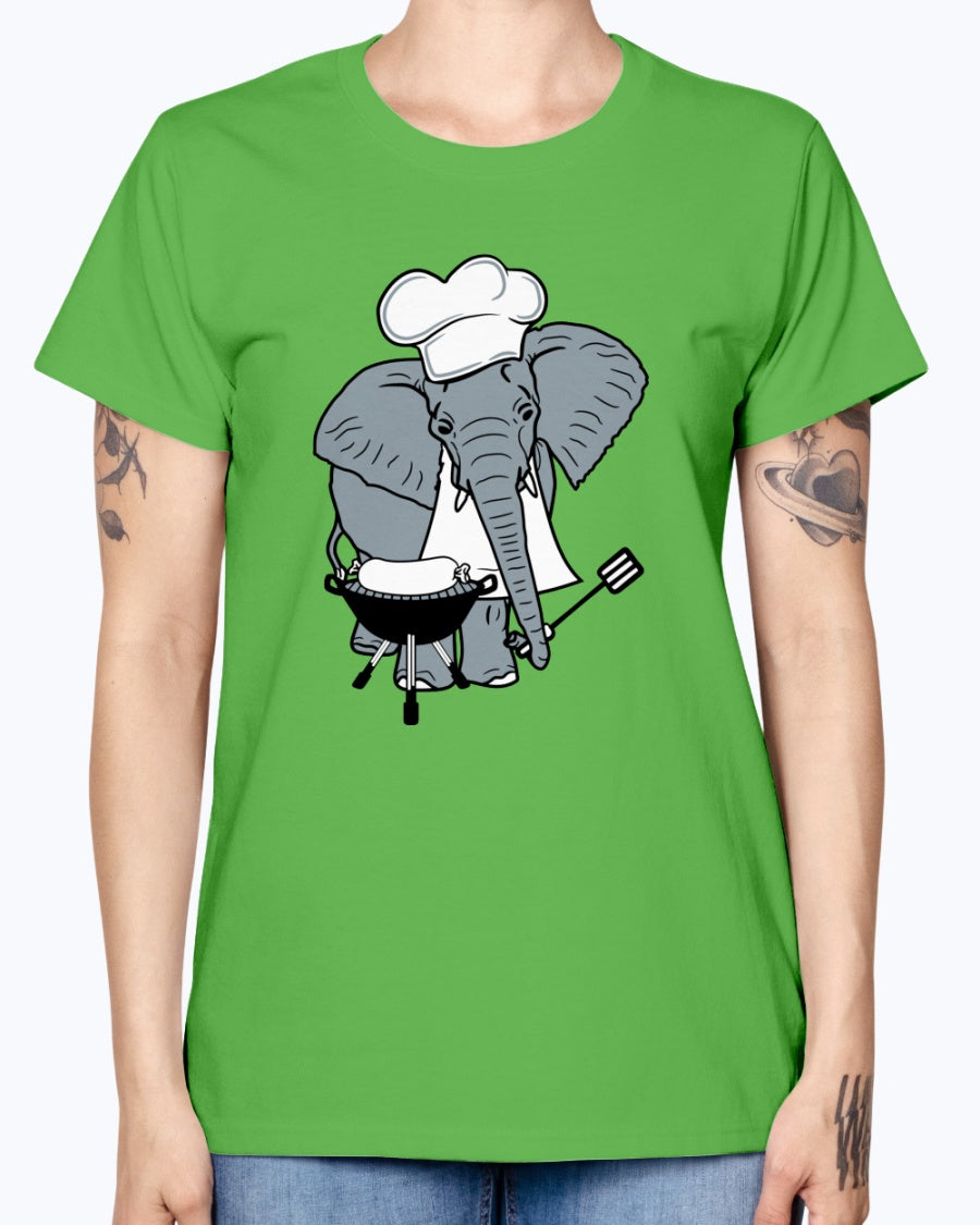 Gildan Ladies Missy T-Shirt Cook, grill, hat, elephant