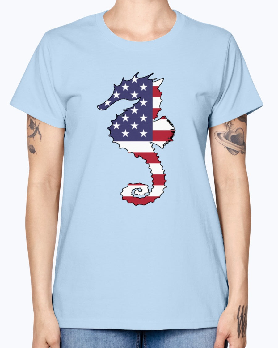Gildan Ladies Missy T-Shirt. American Flag