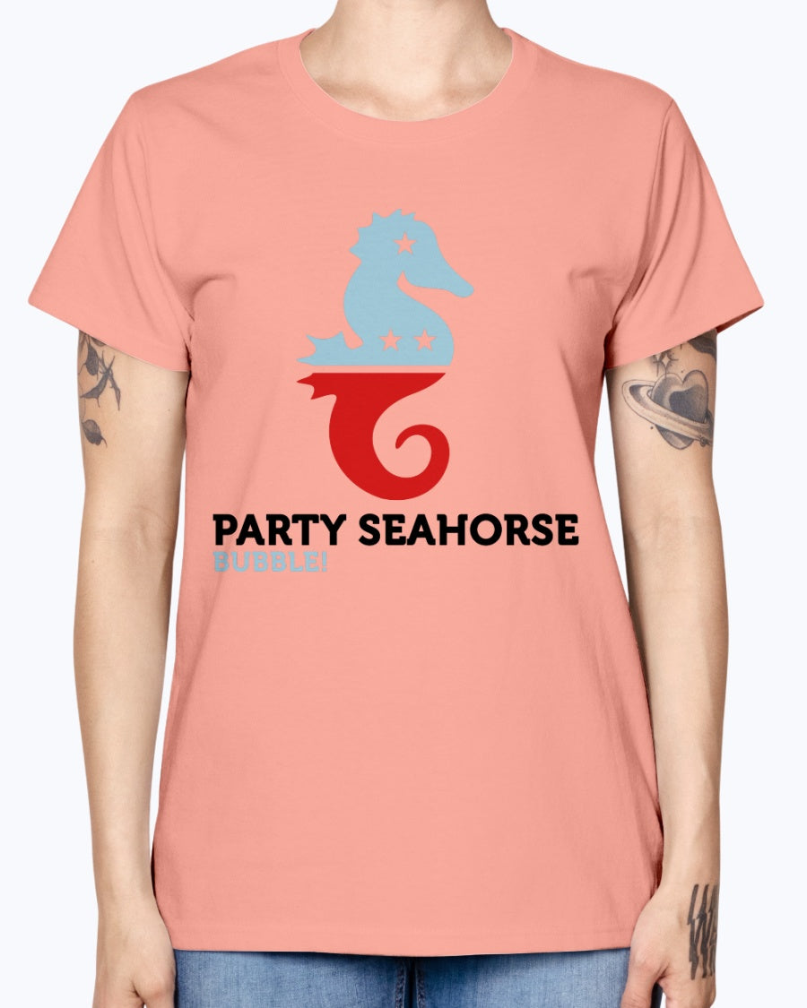 Gildan Ladies Missy T-Shirt Party Animals Seahorse . Polo Shirts