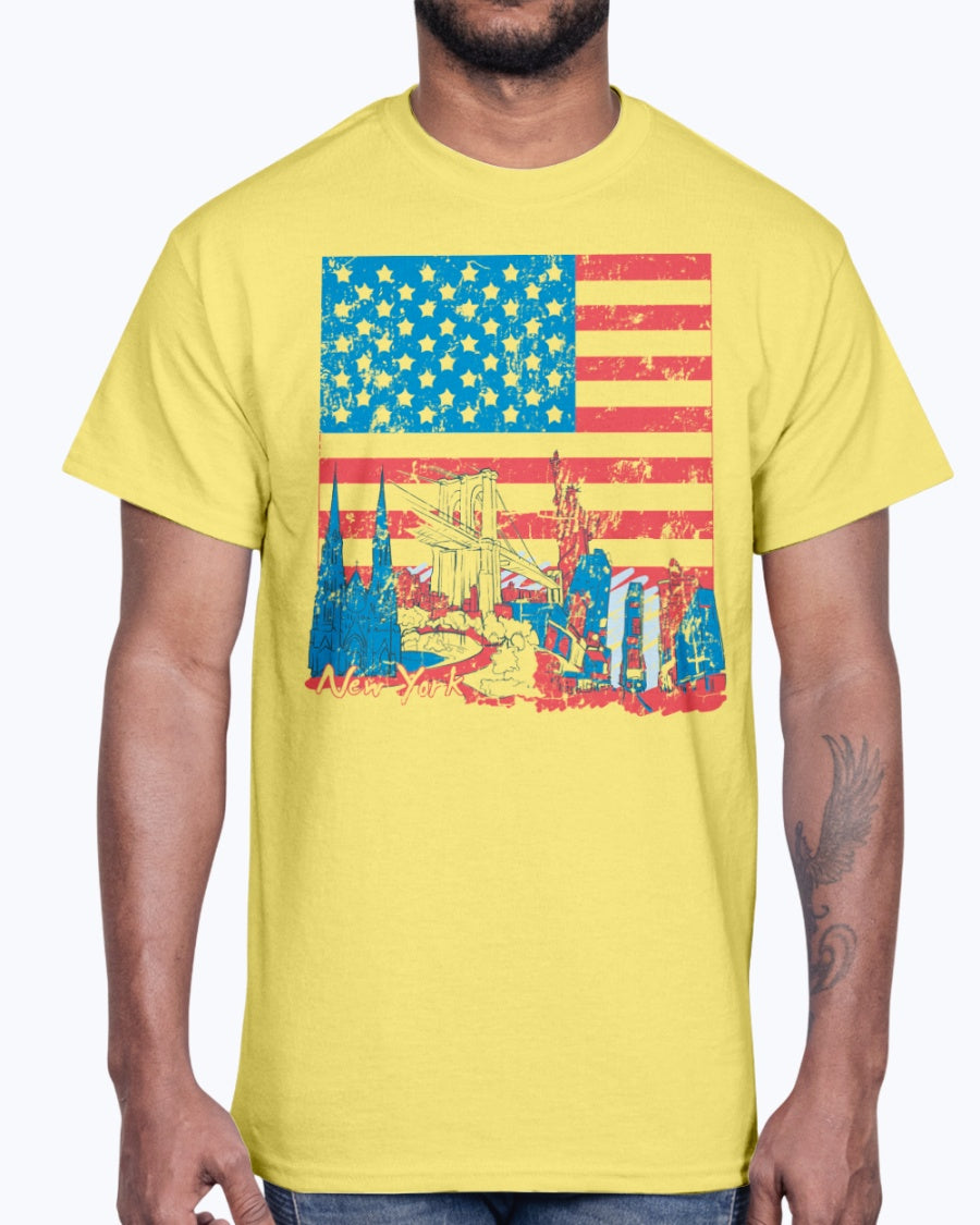 Men's Gildan Ultra Cotton T-Shirt 11 Light coloros USA Flag and Attractions, design-852 2