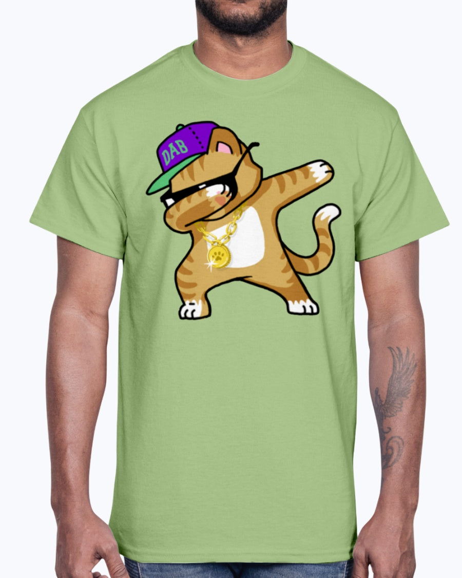Men's Gildan Ultra Cotton T-Shirt Light coloros Dabbing Cat Funny