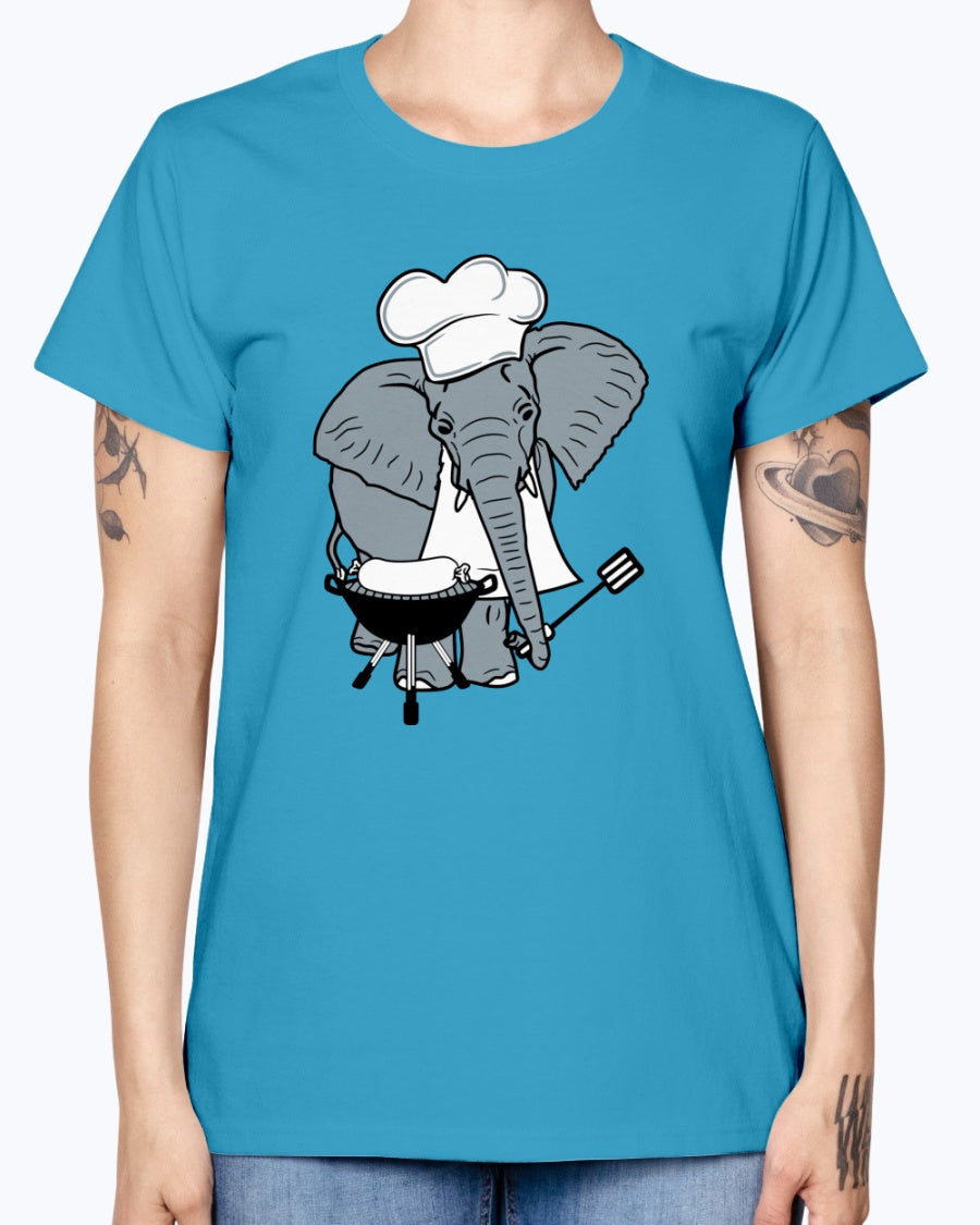 Gildan Ladies Missy T-Shirt Cook, grill, hat, elephant