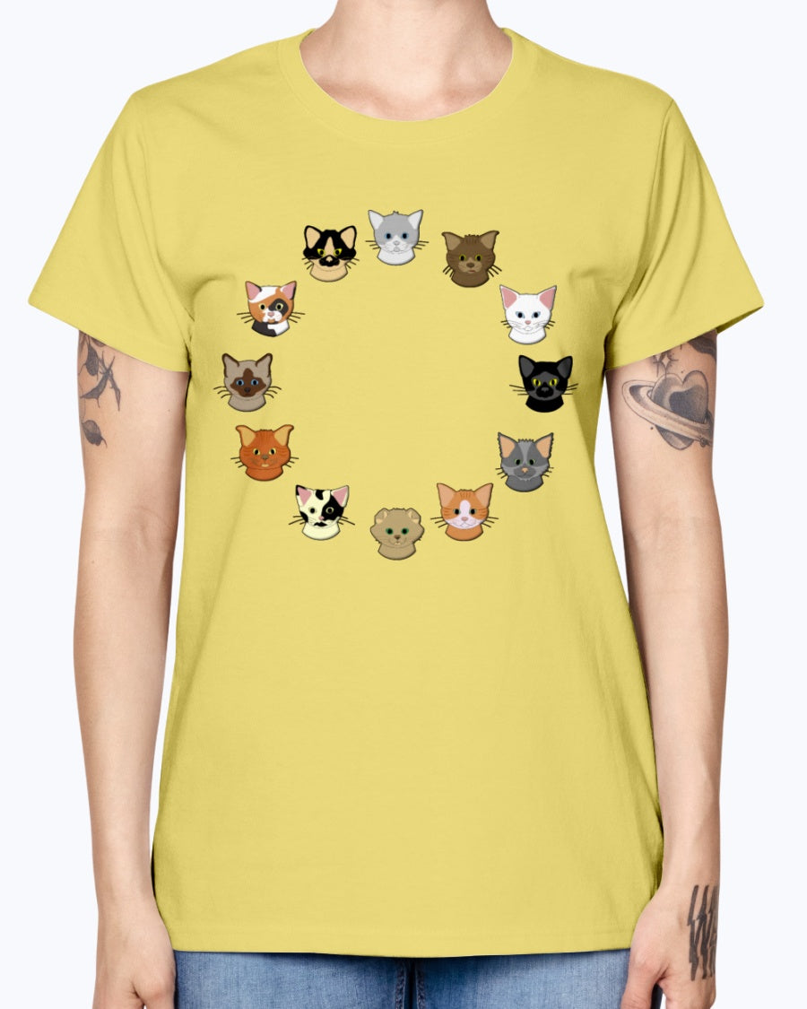 Gildan Ladies Missy T-Shirt. 12 cat heads Kids' Shirts