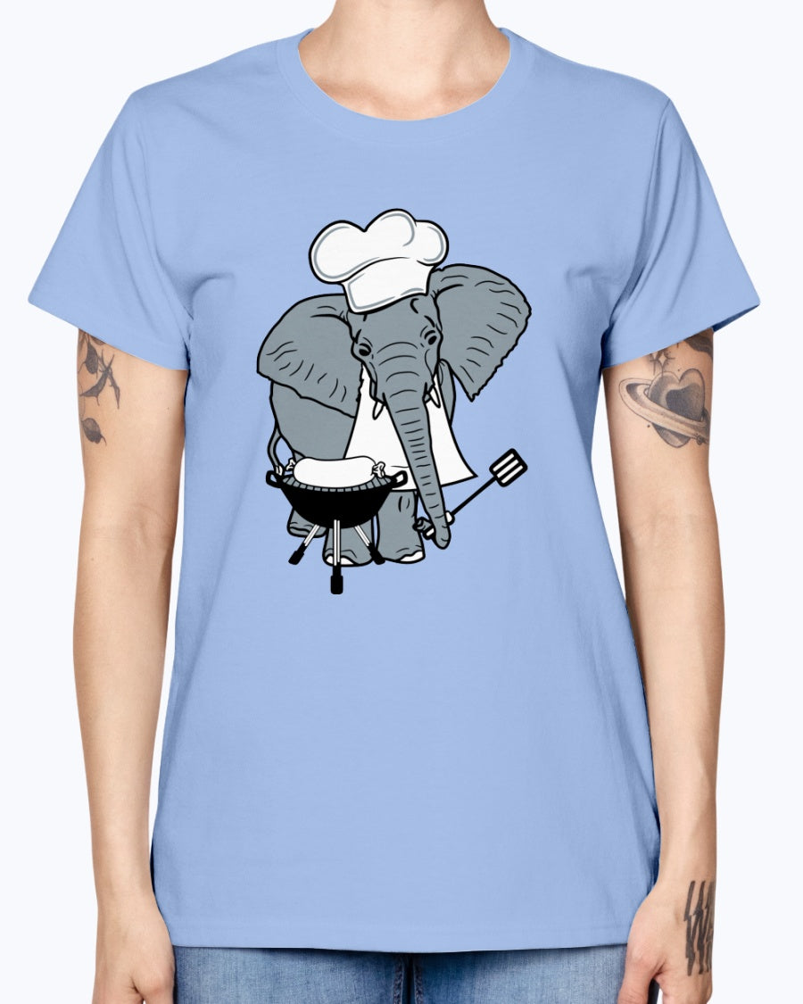 Gildan Ladies Missy T-Shirt Cook, grill, hat, elephant