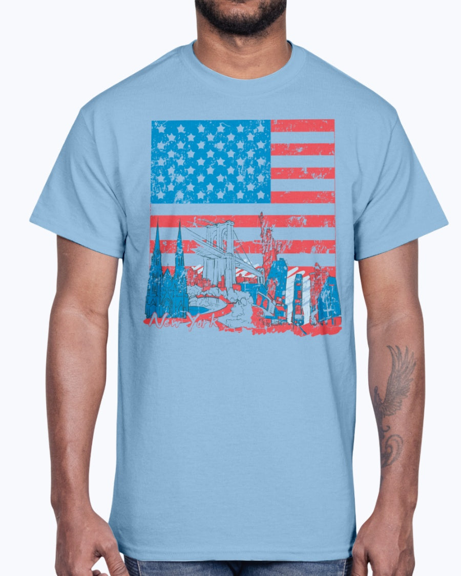 Men's Gildan Ultra Cotton T-Shirt 11 Light coloros USA Flag and Attractions, design-852 2