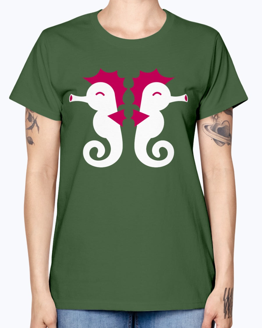 Gildan Ladies Missy T-Shirt Double cute little seahorses