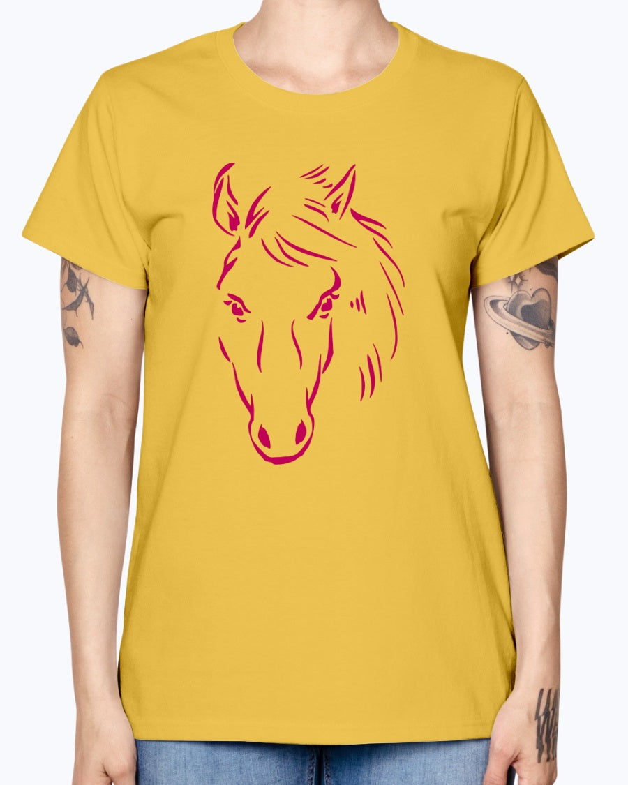 Gildan Ladies Missy T-Shirt. Horse drawing