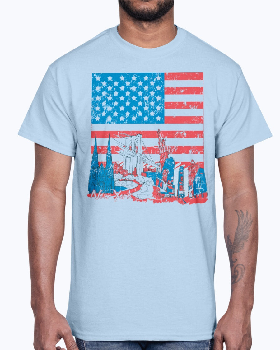 Men's Gildan Ultra Cotton T-Shirt 11 Light coloros USA Flag and Attractions, design-852 2