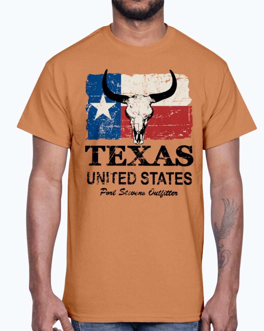 Men's Gildan Ultra Cotton T-Shirt 12 Dark colors Texas Bull Flag