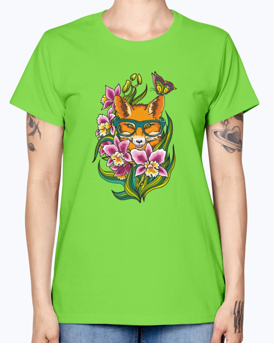 Gildan Ladies Missy T-Shirt 16 Light Colors Fox in Glasses