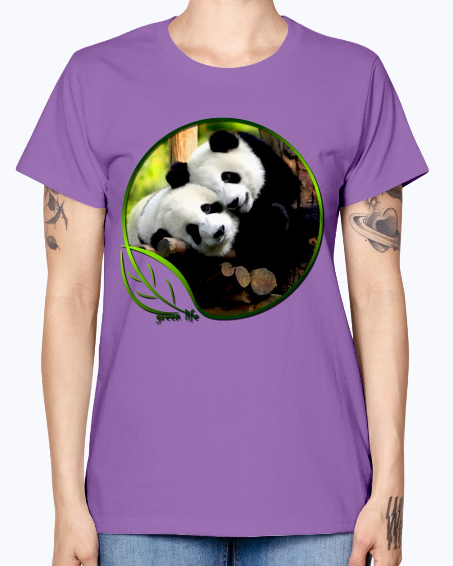 Gildan Ladies Missy T-Shirt Green Life Panda's