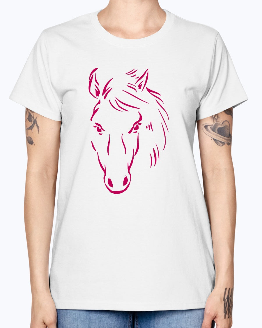 Gildan Ladies Missy T-Shirt. Horse drawing