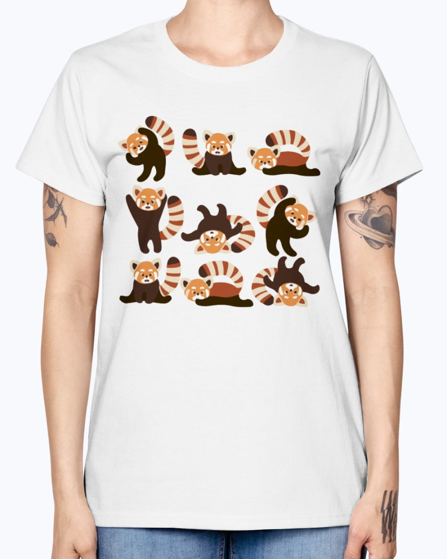 Gildan Ladies Missy T-Shirt. Red Panda Yoga .