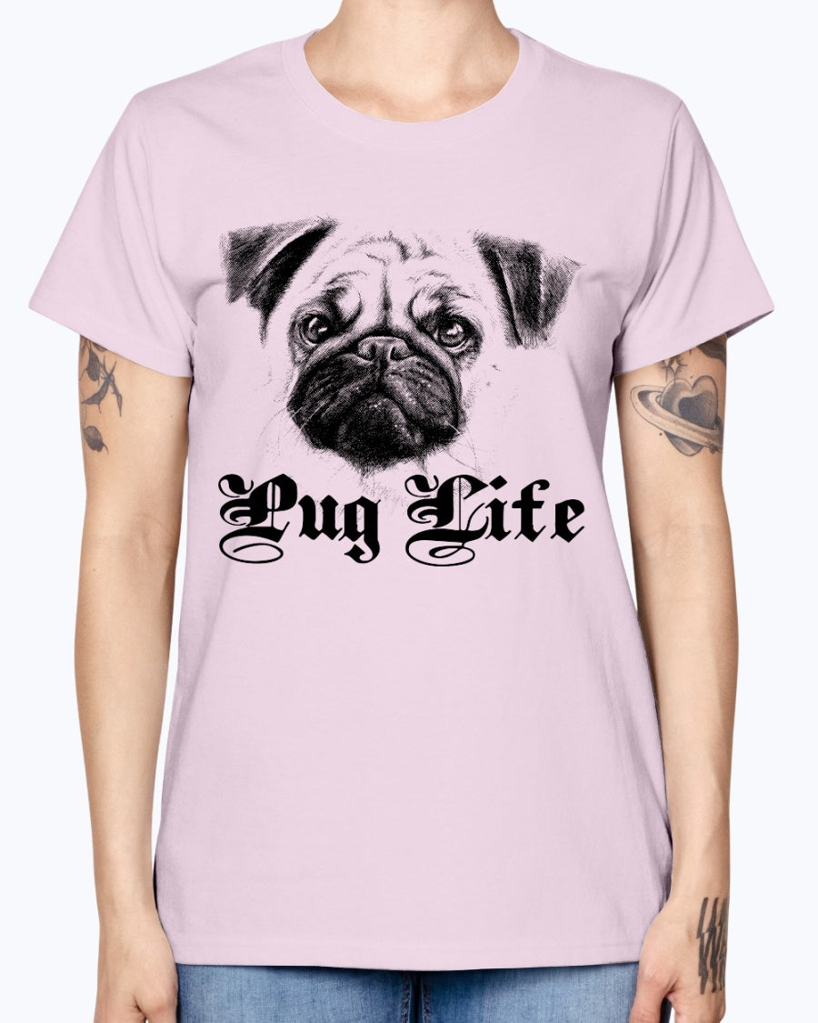 Gildan Ladies Missy T-Shirt 16 Light Colors Pug Life