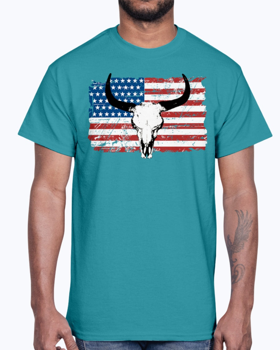 Men's Gildan Ultra Cotton T-Shirt 12 Dark colors Buffalo USA Flag