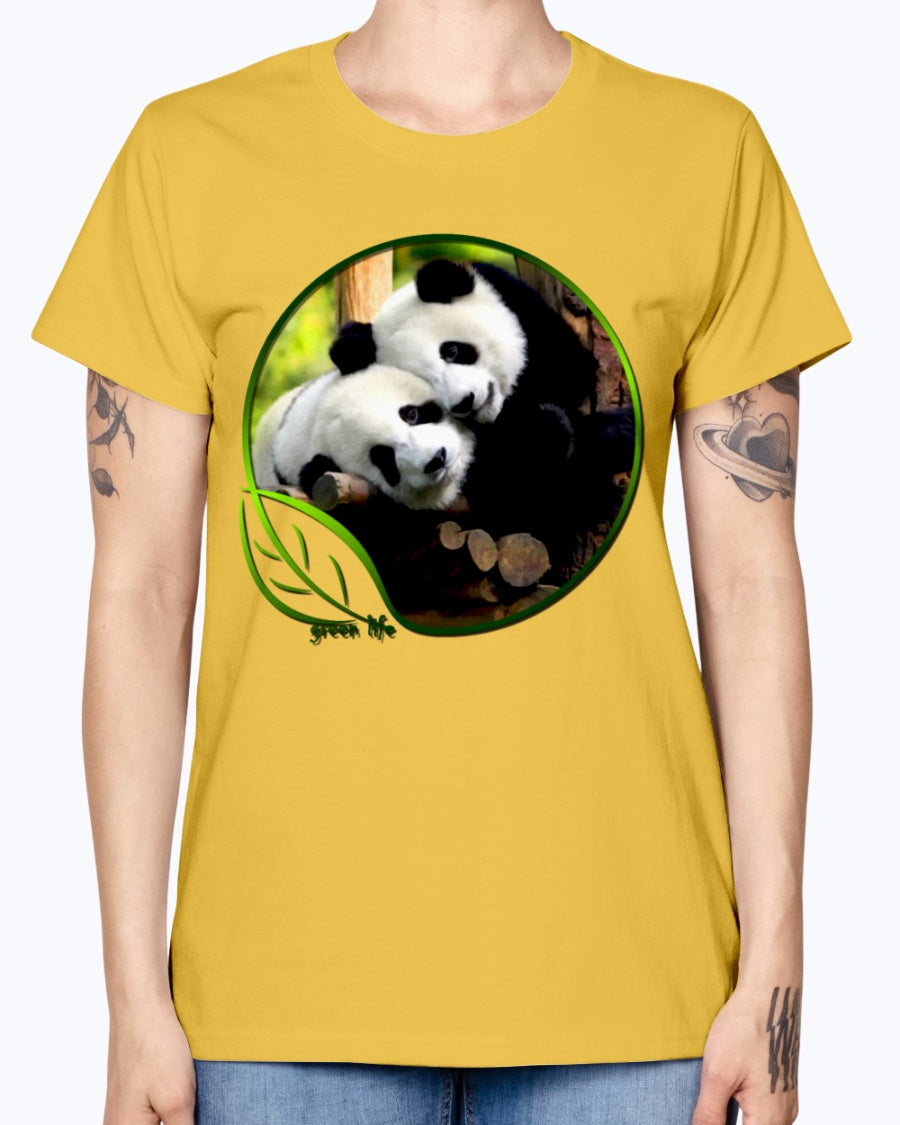 Gildan Ladies Missy T-Shirt Green Life Panda's
