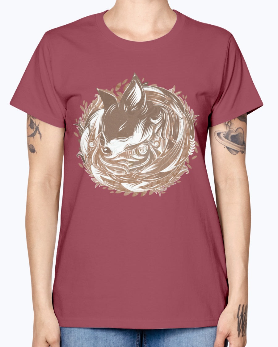 Gildan Ladies Missy T-Shirt 16 colors A fox at the Burrow