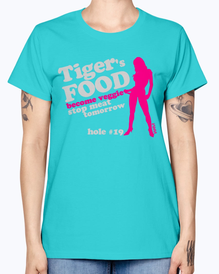 Gildan Ladies Missy T-Shirt 16 colors. Black tiger 's food veggie grey by wam