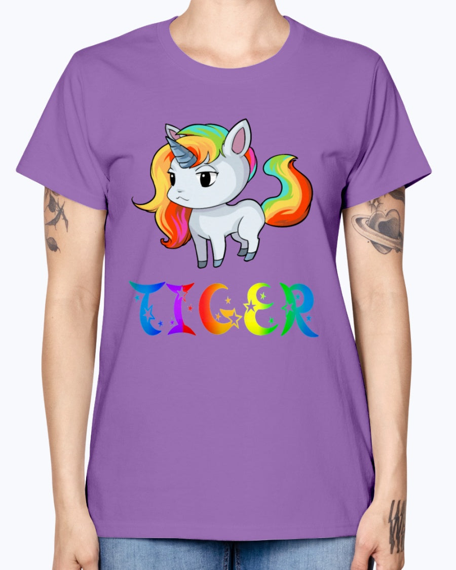 Gildan Ladies Missy T-Shirt 16 colors. Tiger Unicorn